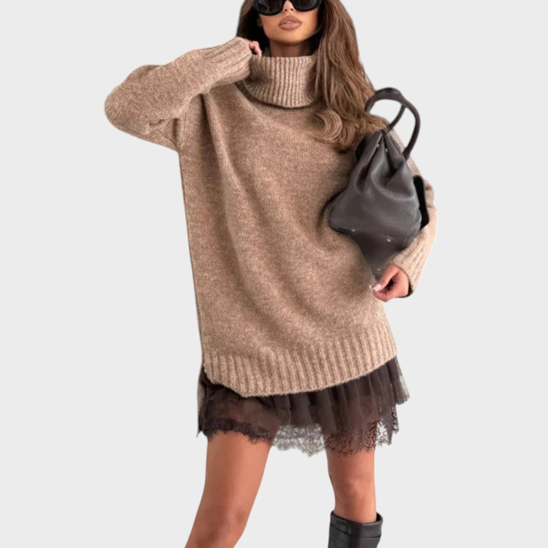 Belvenza | Abito Oversize in Maglia e Pizzo Bianco