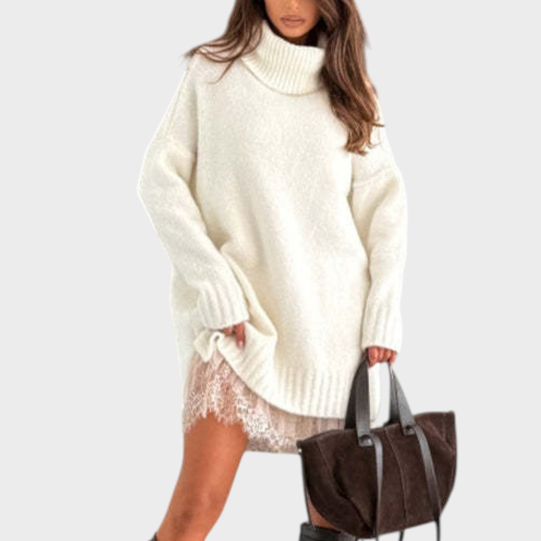 Belvenza | Abito Oversize in Maglia e Pizzo Bianco