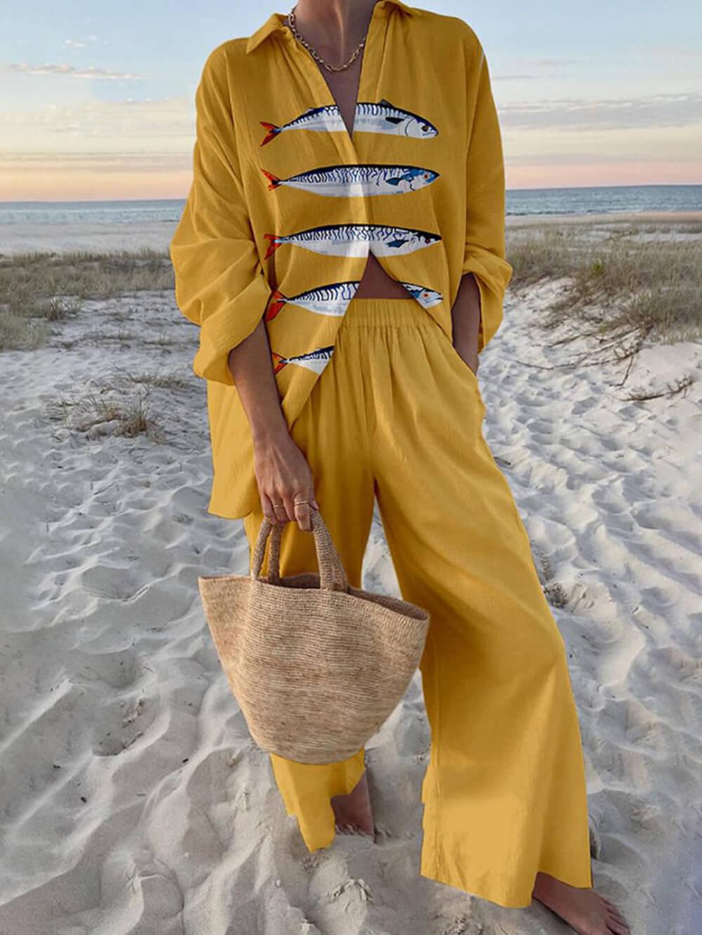 Belvenza | Camicia Oversize Stile Isola con Stampa Oceanica