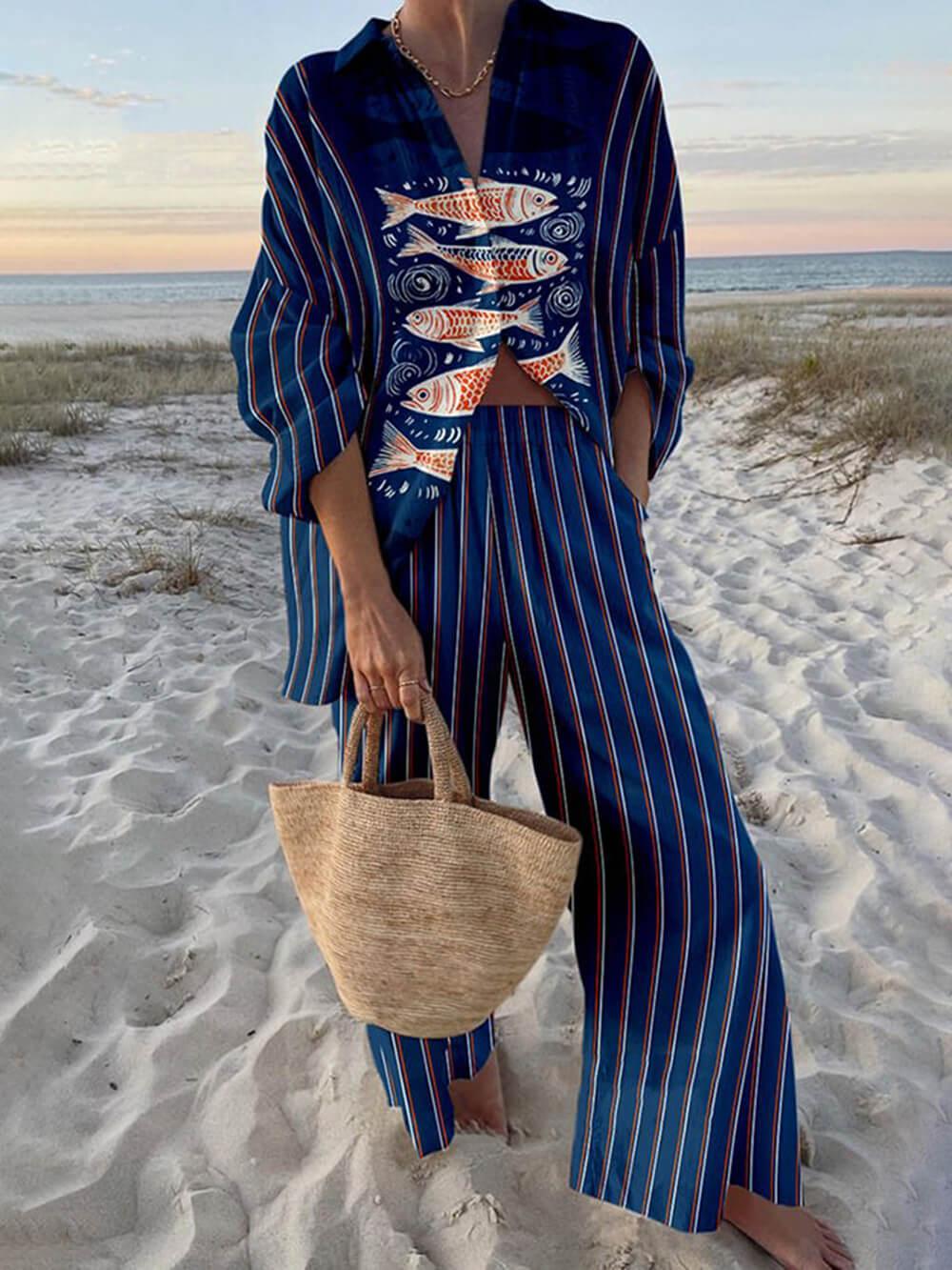 Belvenza | Camicia Oversize Stile Isola con Stampa Oceanica