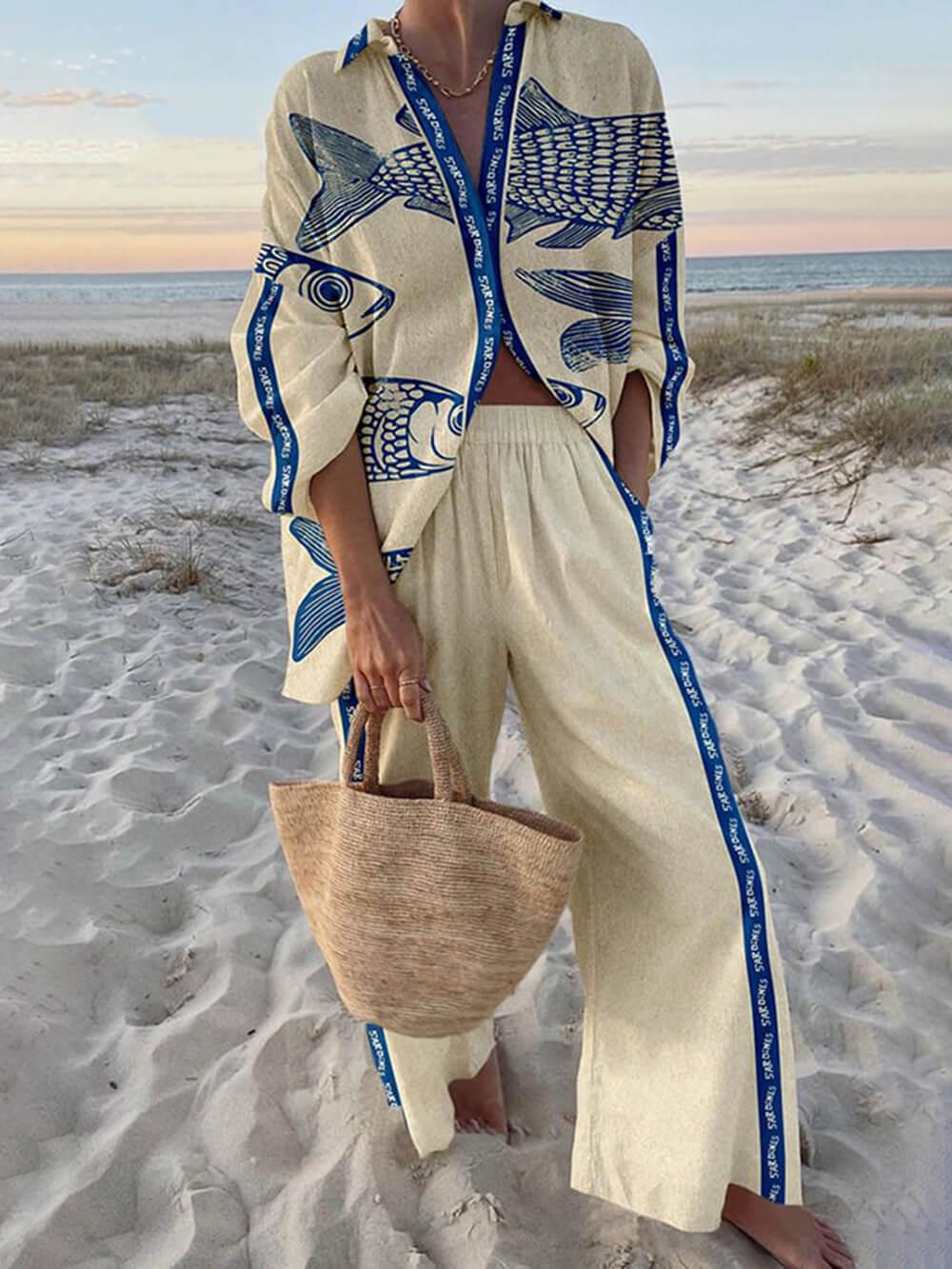 Belvenza | Camicia Oversize Stile Isola con Stampa Oceanica