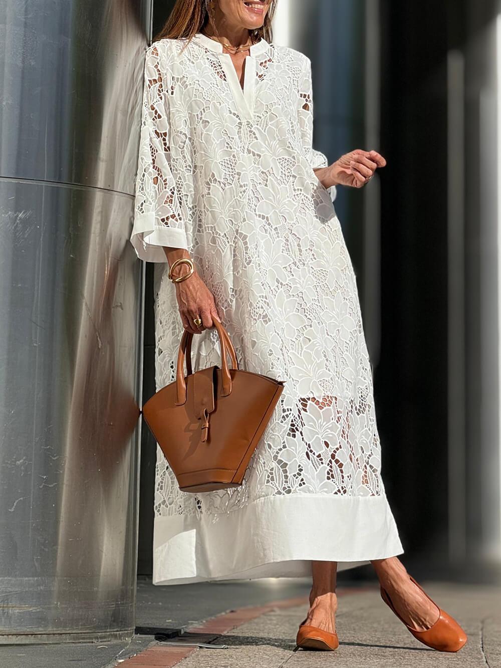Belvenza | Vestito Midi a V con Fiori Multicolore