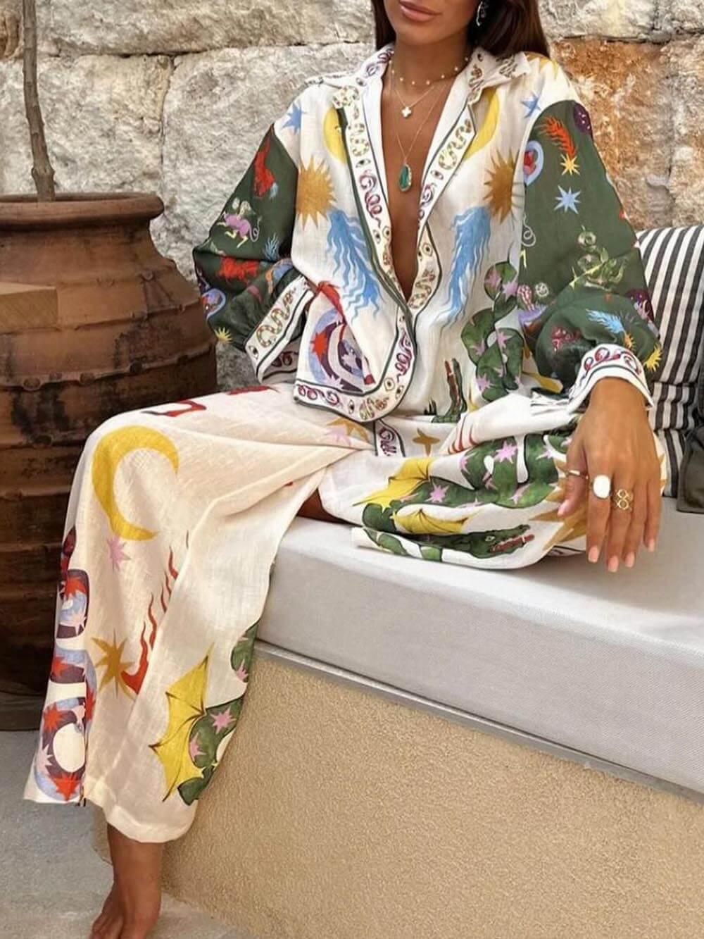 Belvenza | Maglietta a Maniche Lunghe in Set con Pantaloni Elasticizzati