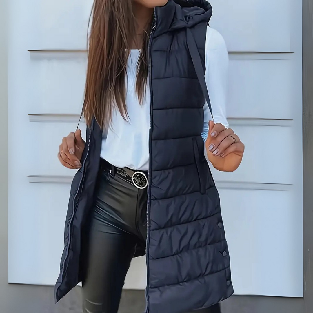 Belvenza | Gilet Puffer Lungo Casual Senza Maniche Nero