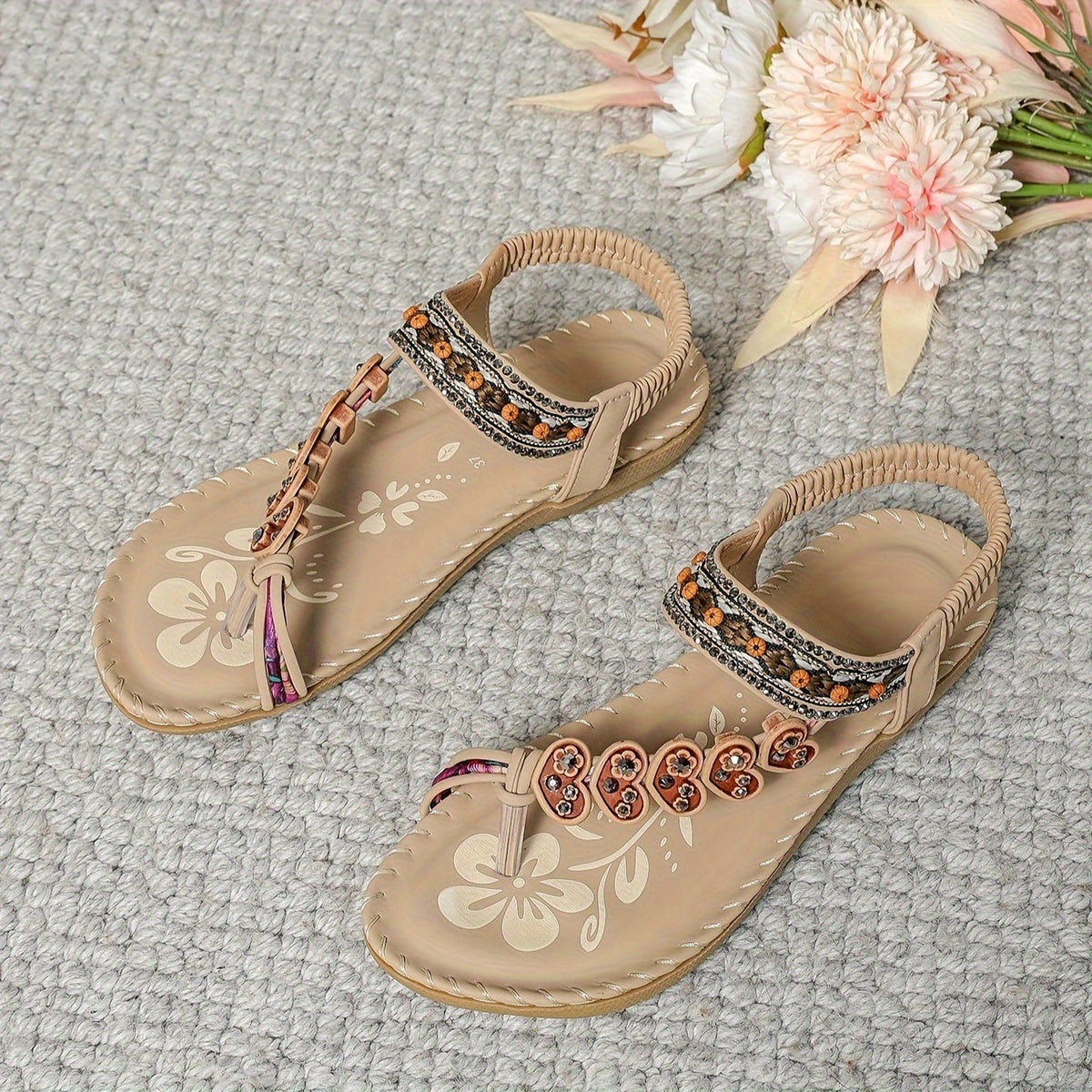Belvenza | Sandali Eleganti Decorati Beige
