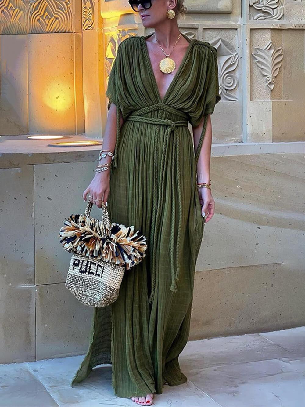 Belvenza | Kimono Drapiato Maxi con Spacco e Treccine