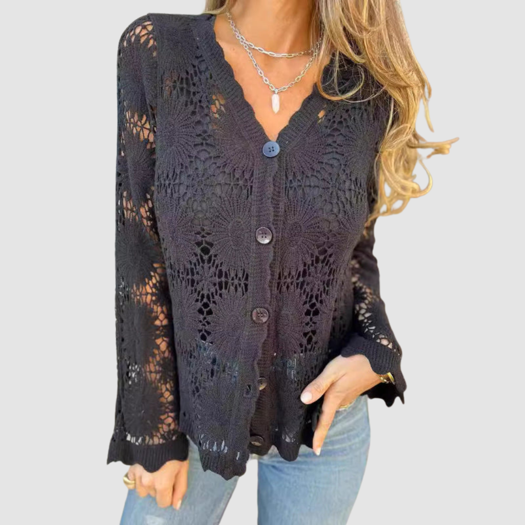 Belvenza | Cardigan in Pizzo Bianco con Scollatura a V