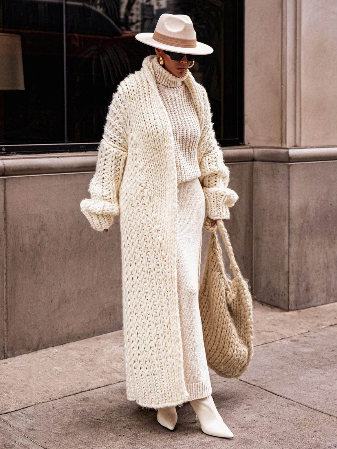 Belvenza | Cappotto in Maglia Color Avorio