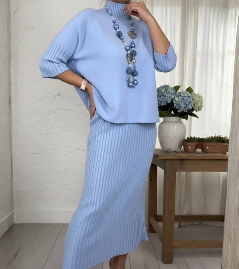 Belvenza | Completo in Maglia con Gonna Midi a Coste