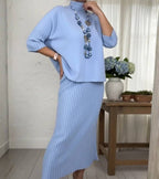 Belvenza | Completo in Maglia con Gonna Midi a Coste