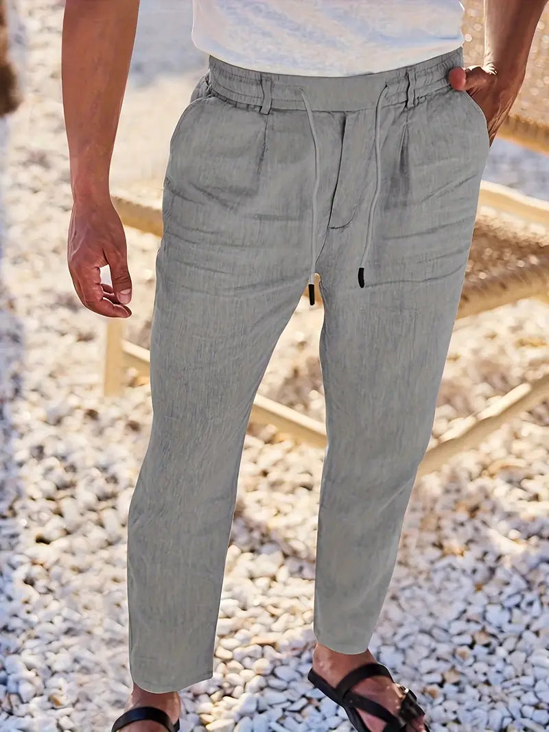 Belvenza | Pantaloni Larghi in Lino con Cordino