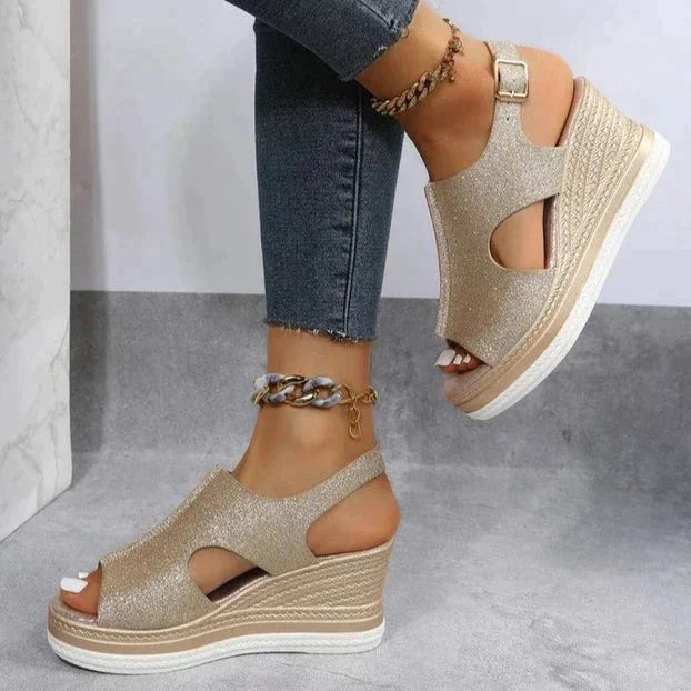 Belvenza | Sandali con Zeppa Beige Maeve