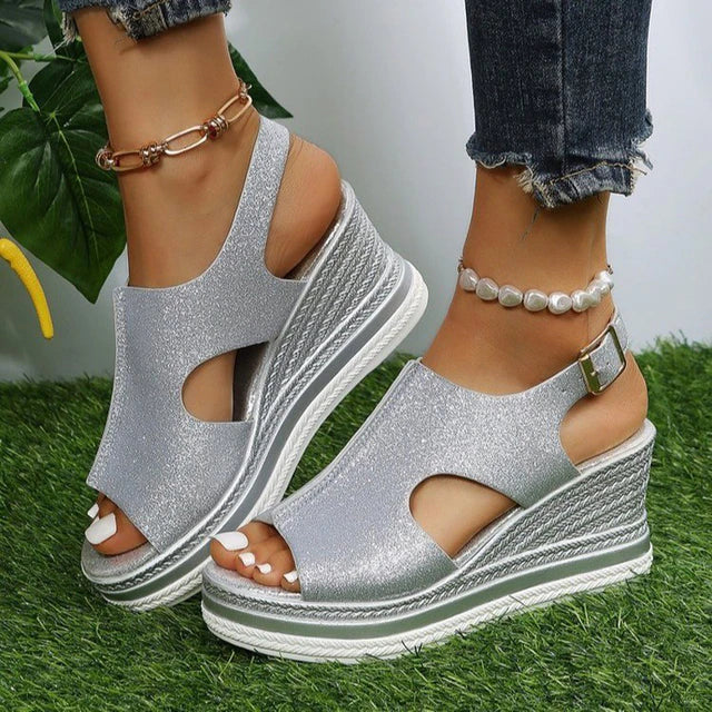 Belvenza | Sandali con Zeppa Beige Maeve