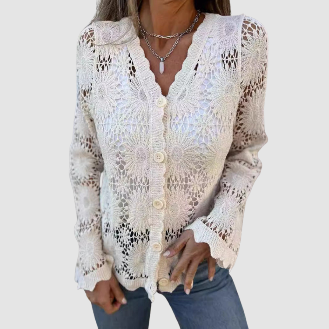 Belvenza | Cardigan in Pizzo Bianco con Scollatura a V