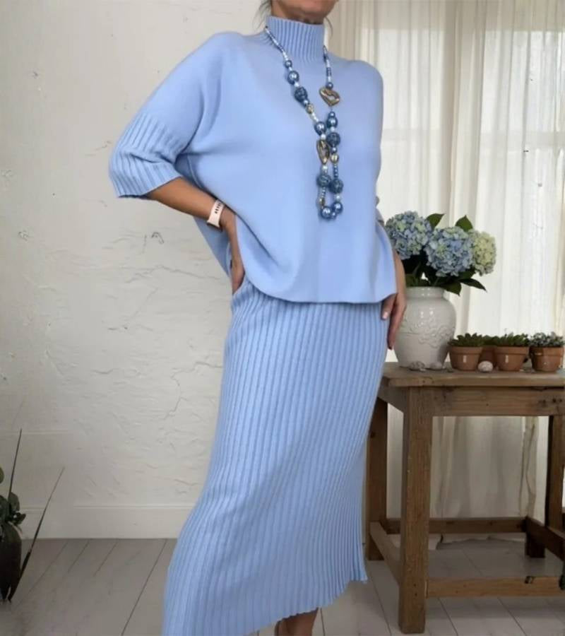 Belvenza | Completo in Maglia con Gonna Midi a Coste