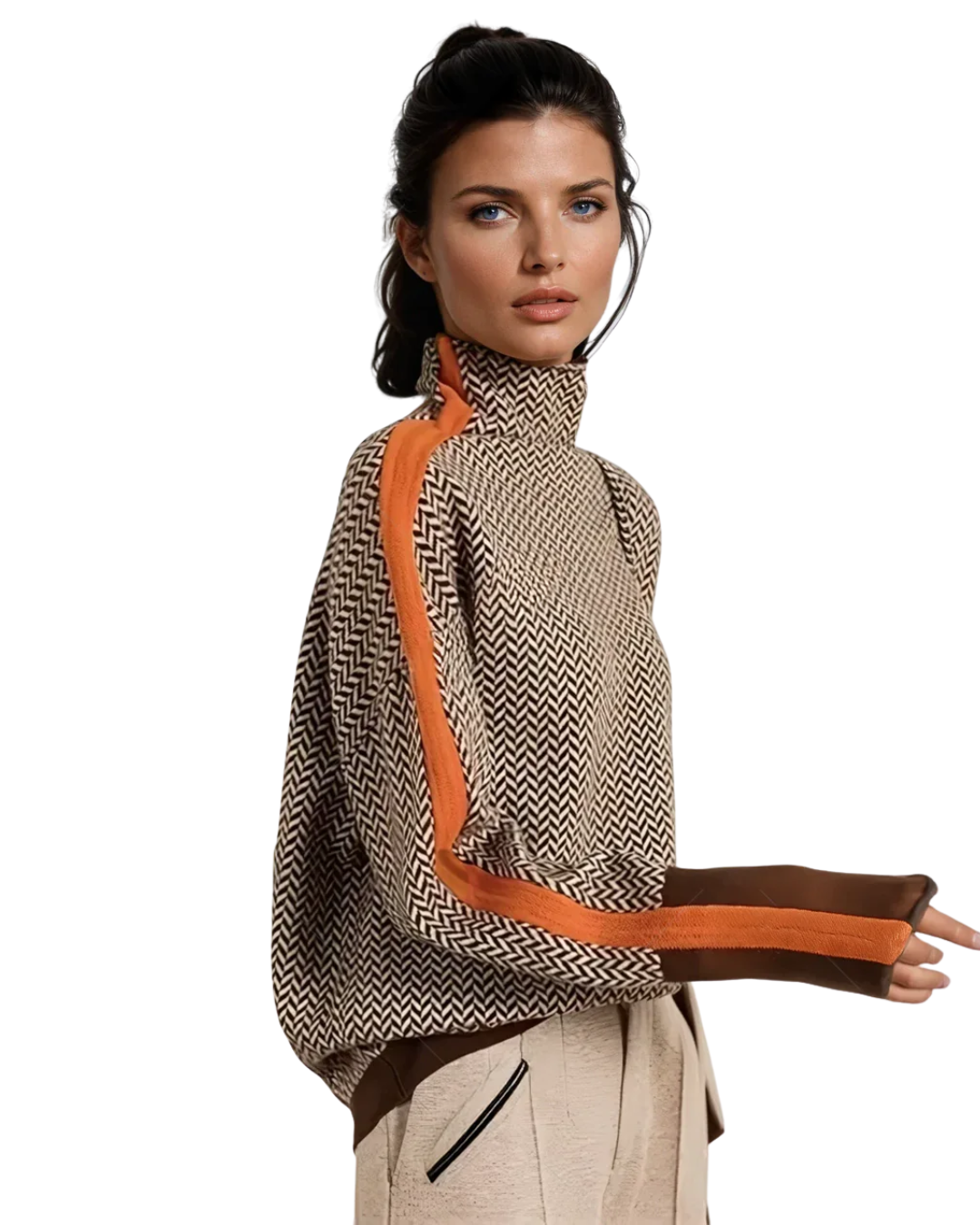 Belvenza | Maglione con Colletto Alto e Righe a Contrasto