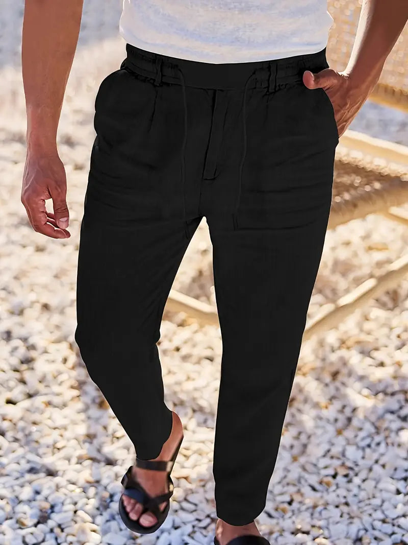 Belvenza | Pantaloni Larghi in Lino con Cordino