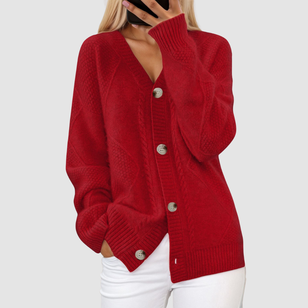 Belvenza | Cardigan Premium in Maglia Blu con Scollatura a V