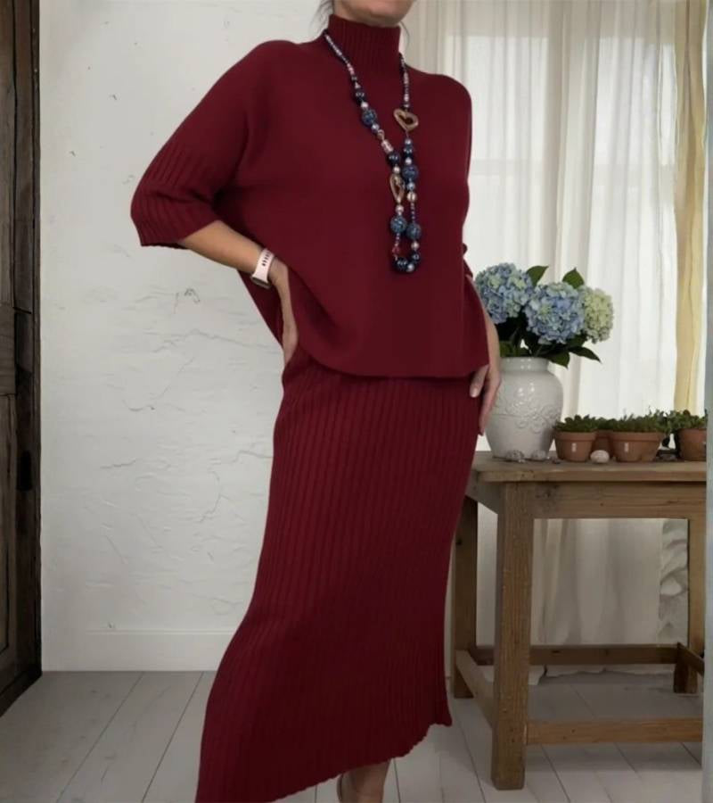 Belvenza | Completo in Maglia con Gonna Midi a Coste