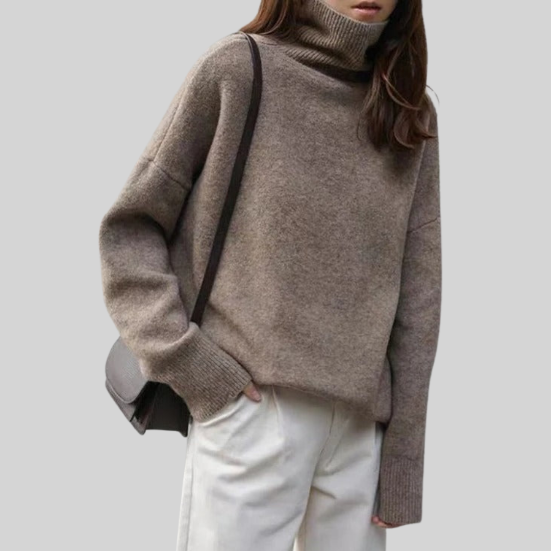 Belvenza | Maglione con Collo Alto in Cotone Grigio