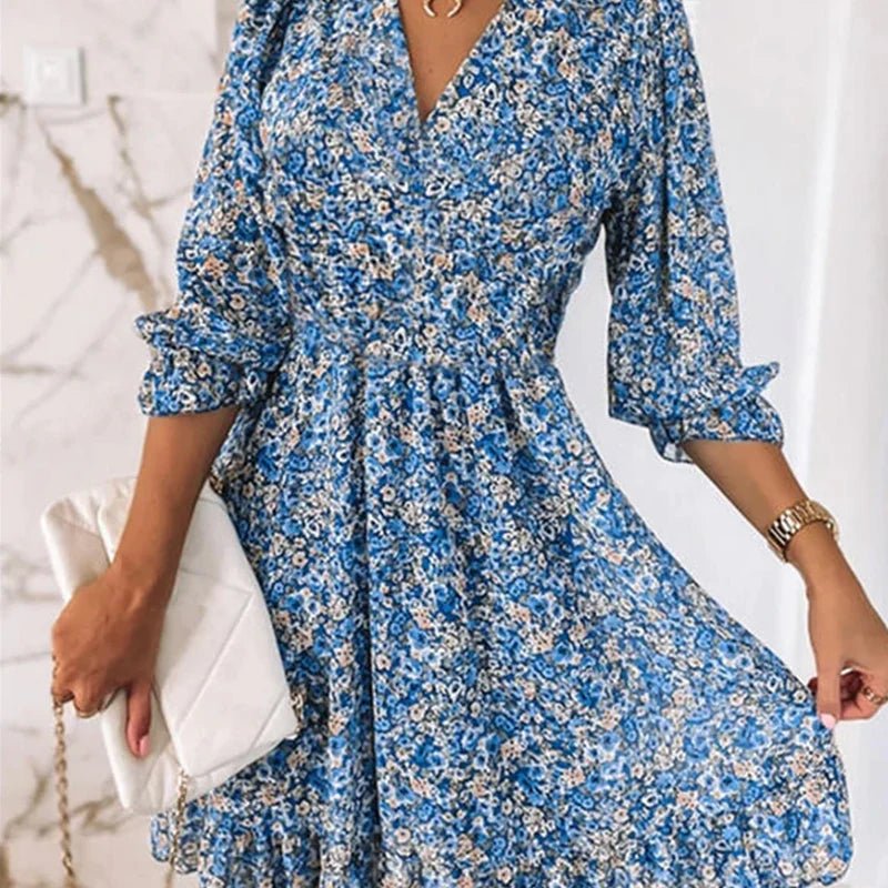 Belvenza | Vestito Elegante a Fiori con Maniche Corte