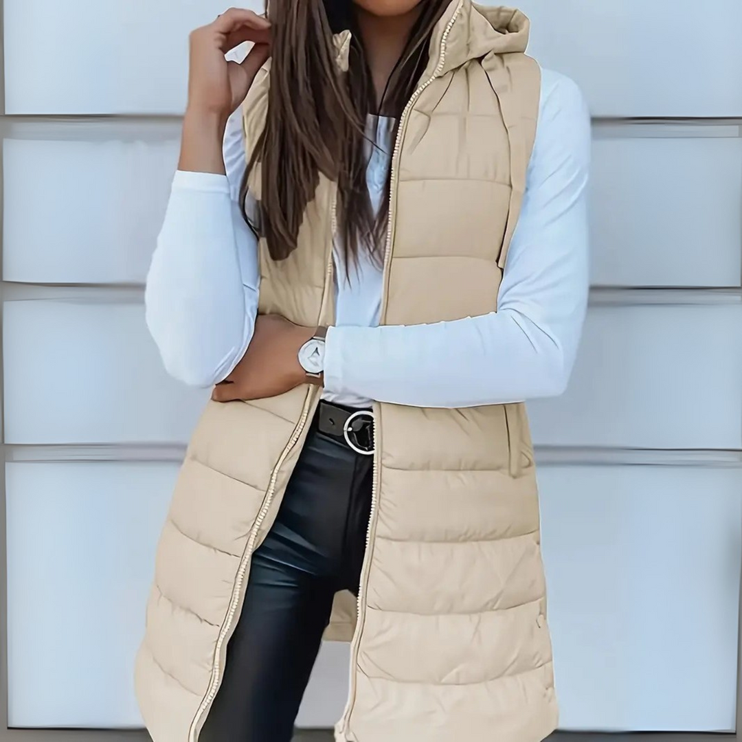 Belvenza | Gilet Puffer Lungo Casual Senza Maniche Nero