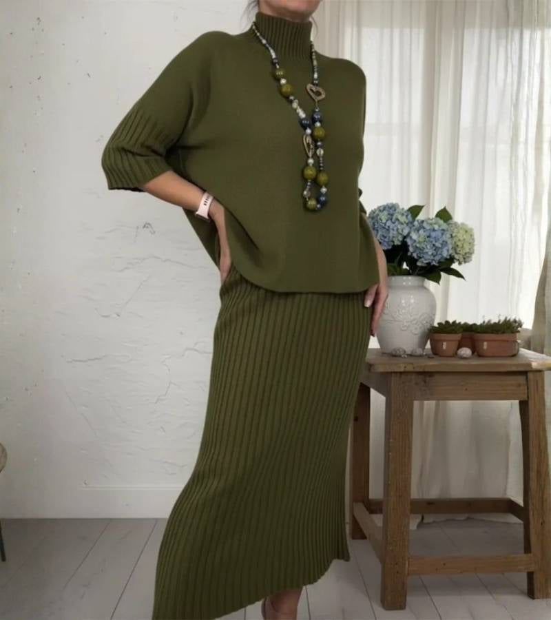Belvenza | Completo in Maglia con Gonna Midi a Coste