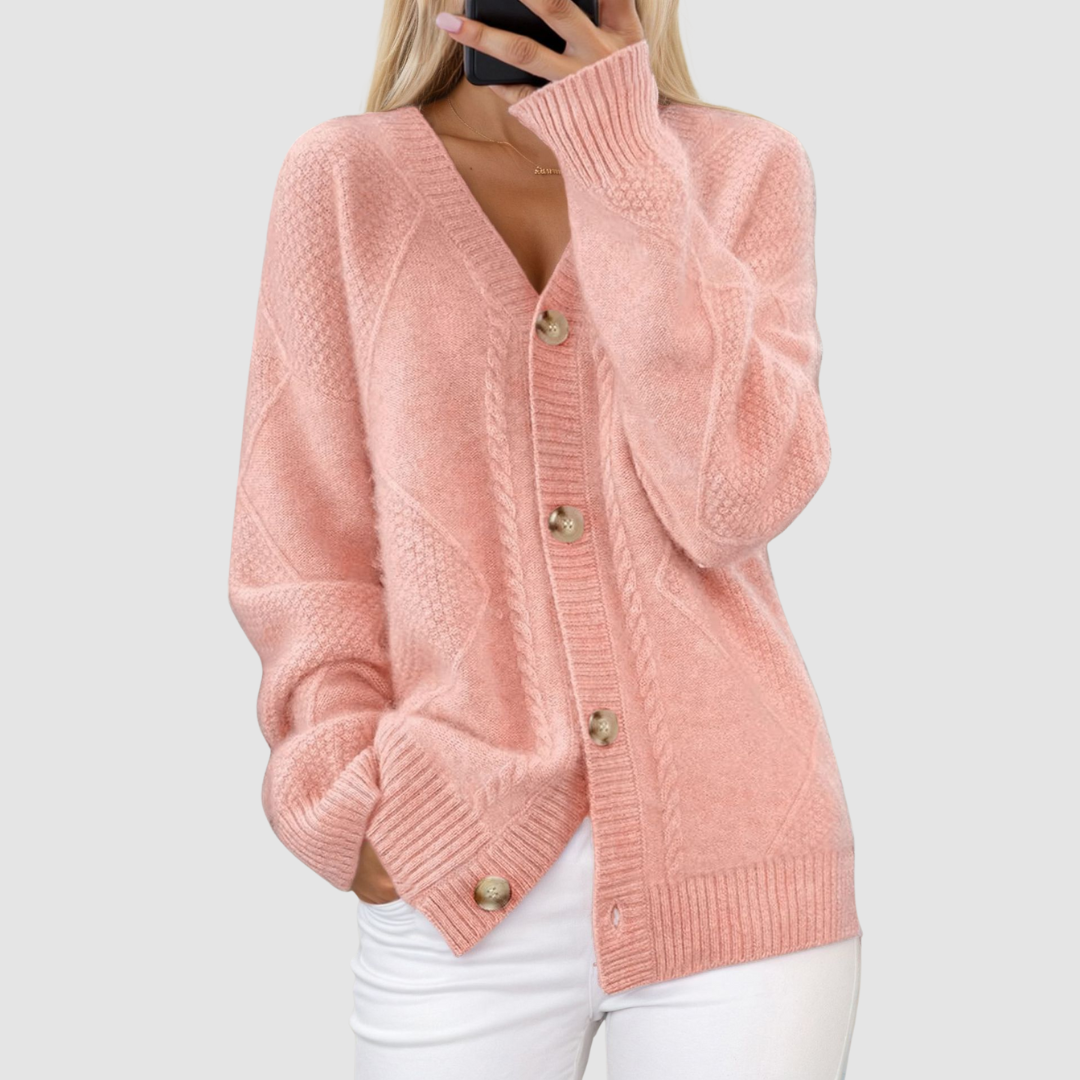 Belvenza | Cardigan Premium in Maglia Blu con Scollatura a V
