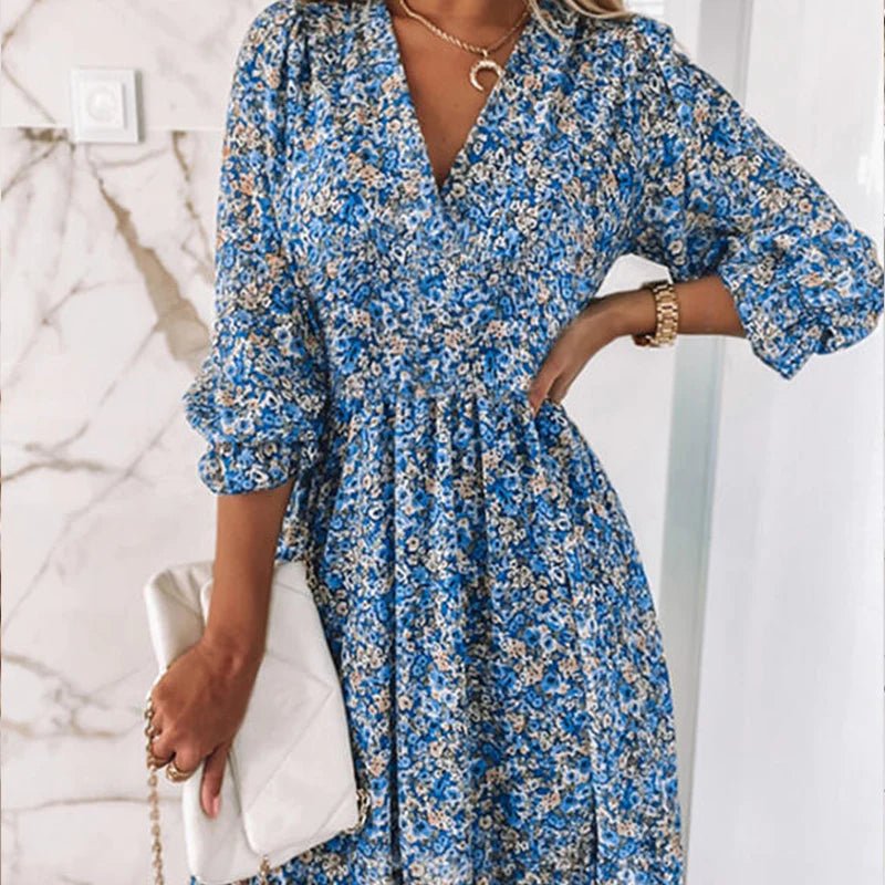 Belvenza | Vestito Elegante a Fiori con Maniche Corte