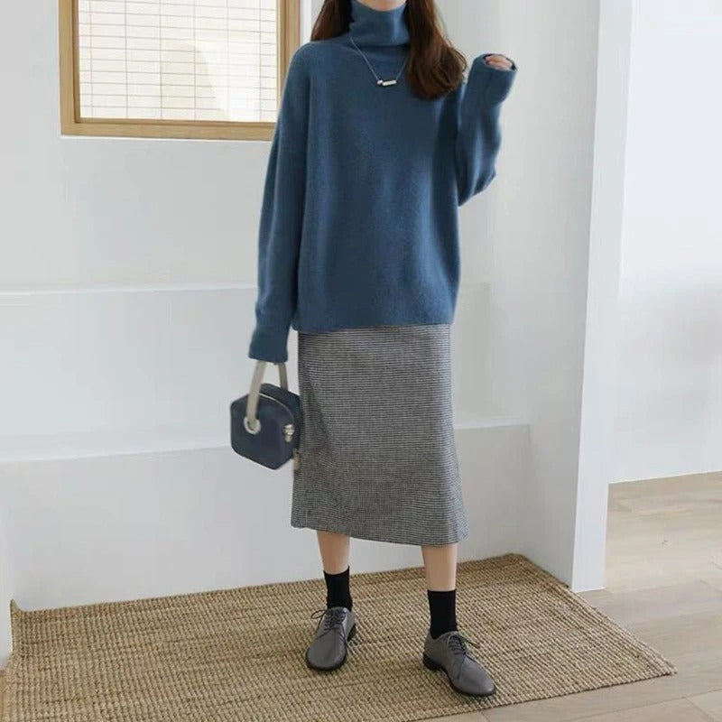 Belvenza | Maglione con Collo Alto in Cotone Grigio