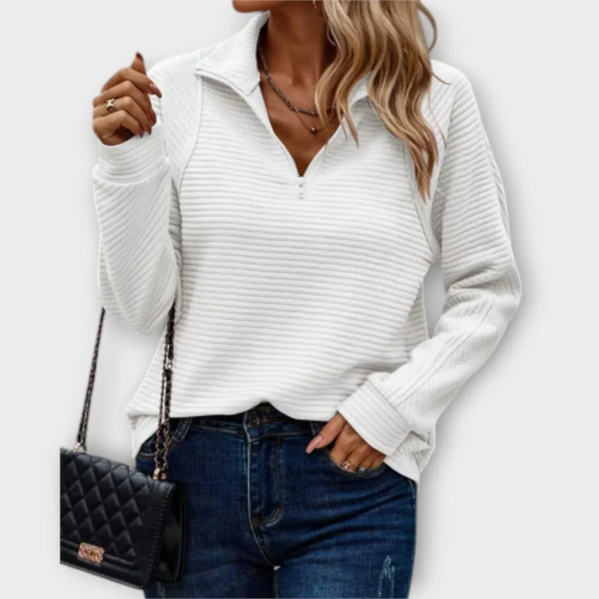Belvenza | Pullover a Mezzo Zip in Maglia Grigia