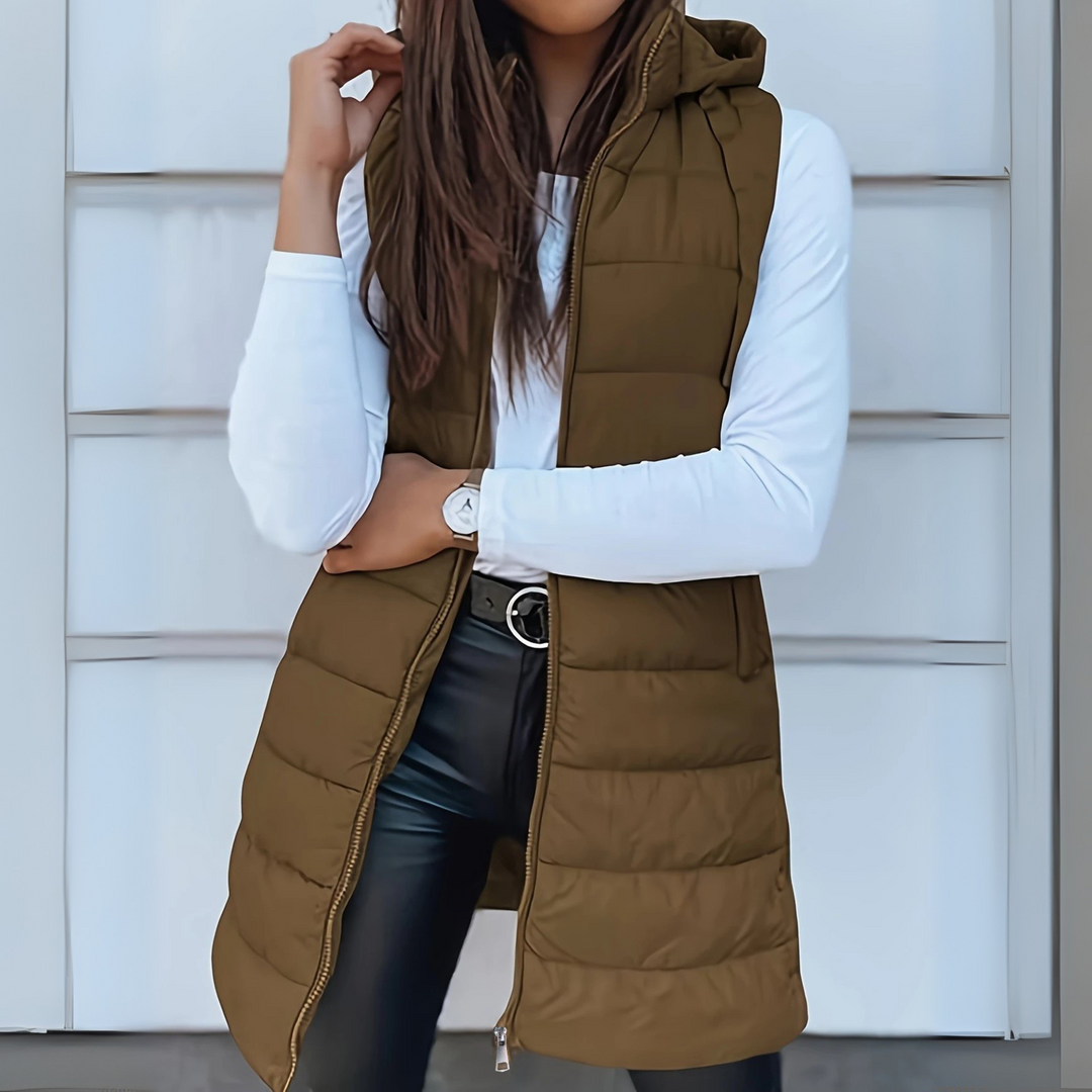 Belvenza | Gilet Puffer Lungo Casual Senza Maniche Nero