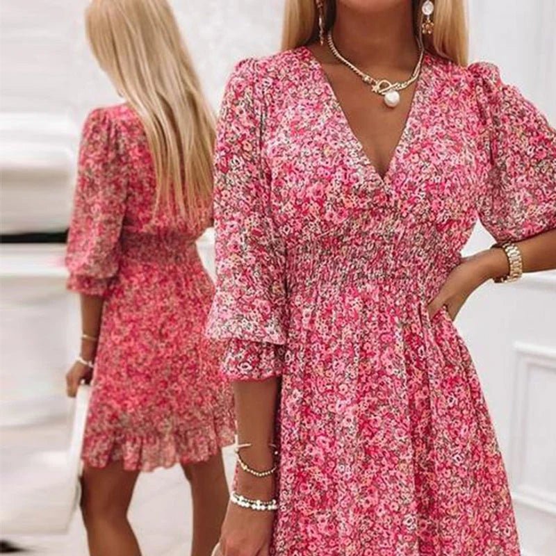 Belvenza | Vestito Elegante a Fiori con Maniche Corte