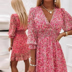 Belvenza | Vestito Elegante a Fiori con Maniche Corte
