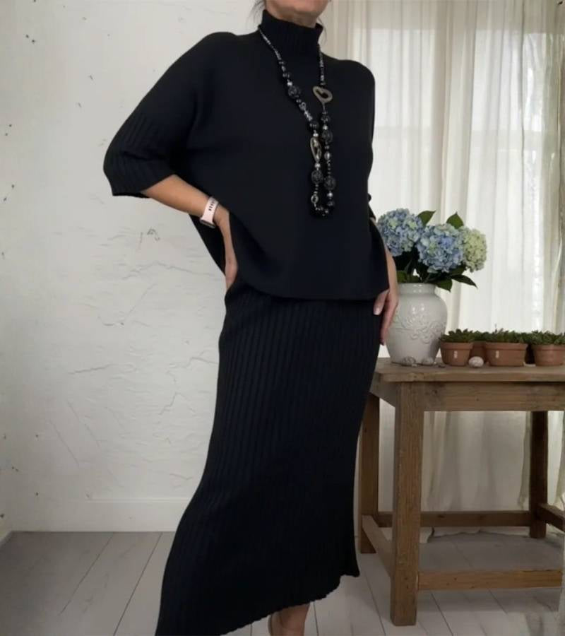 Belvenza | Completo in Maglia con Gonna Midi a Coste