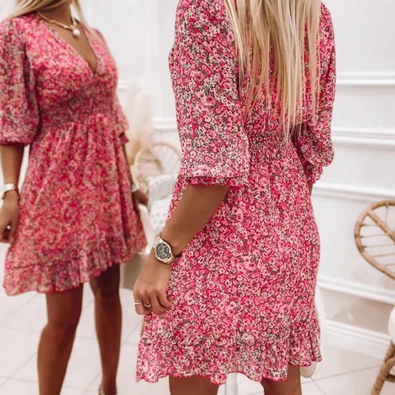 Belvenza | Vestito Elegante a Fiori con Maniche Corte