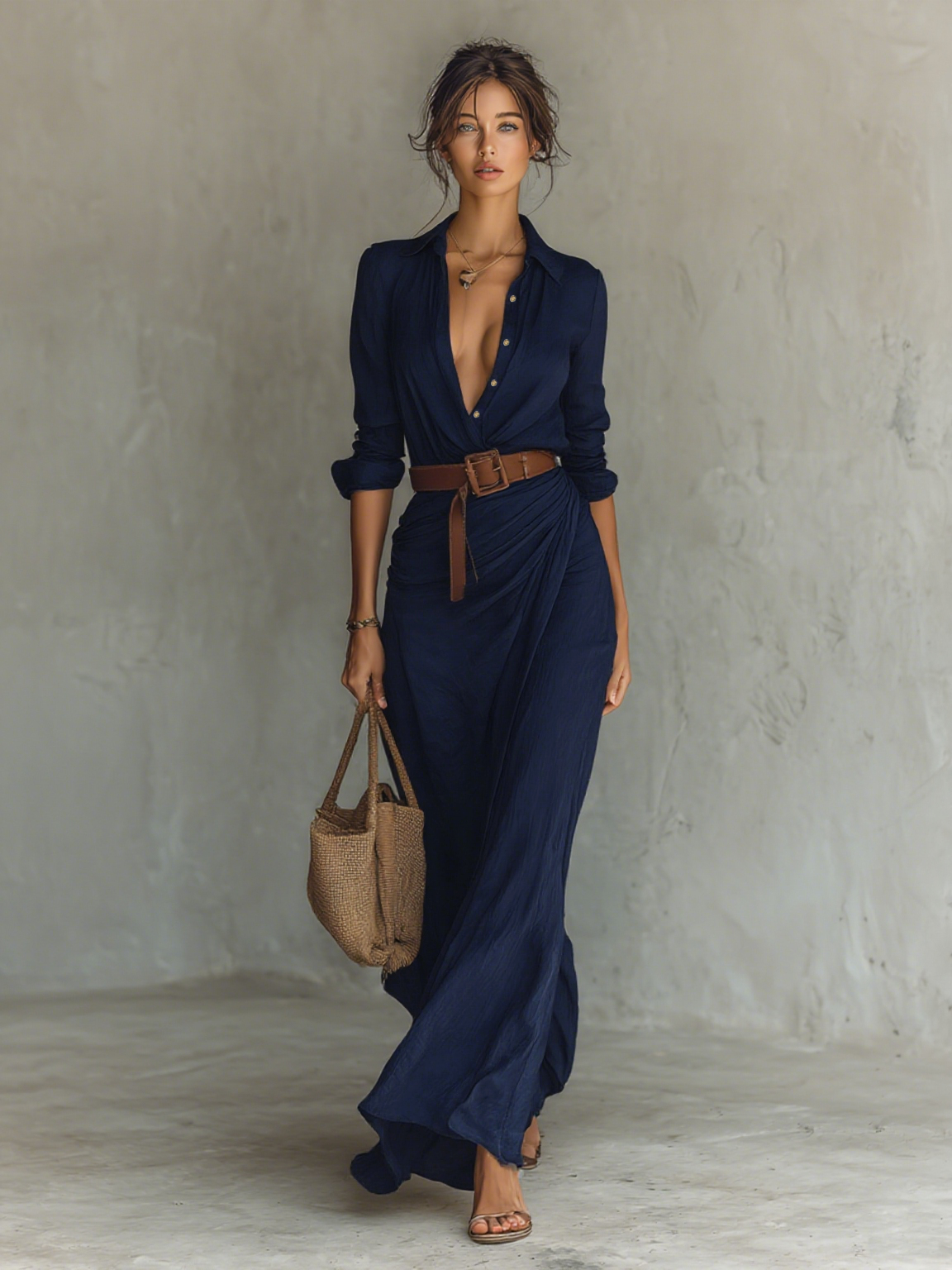 Belvenza | Abito Elegante in Seta Blu