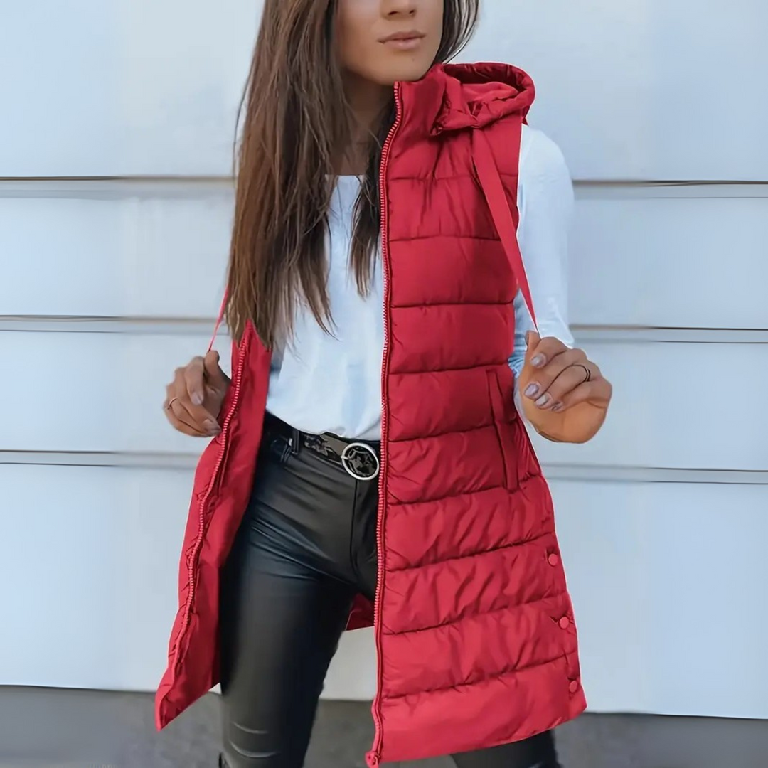 Belvenza | Gilet Puffer Lungo Casual Senza Maniche Nero