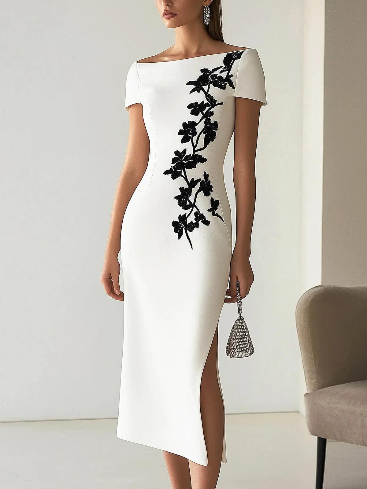 Belvenza | Vestito Midi Elegante con Stampa Floreale e Collo Stretto