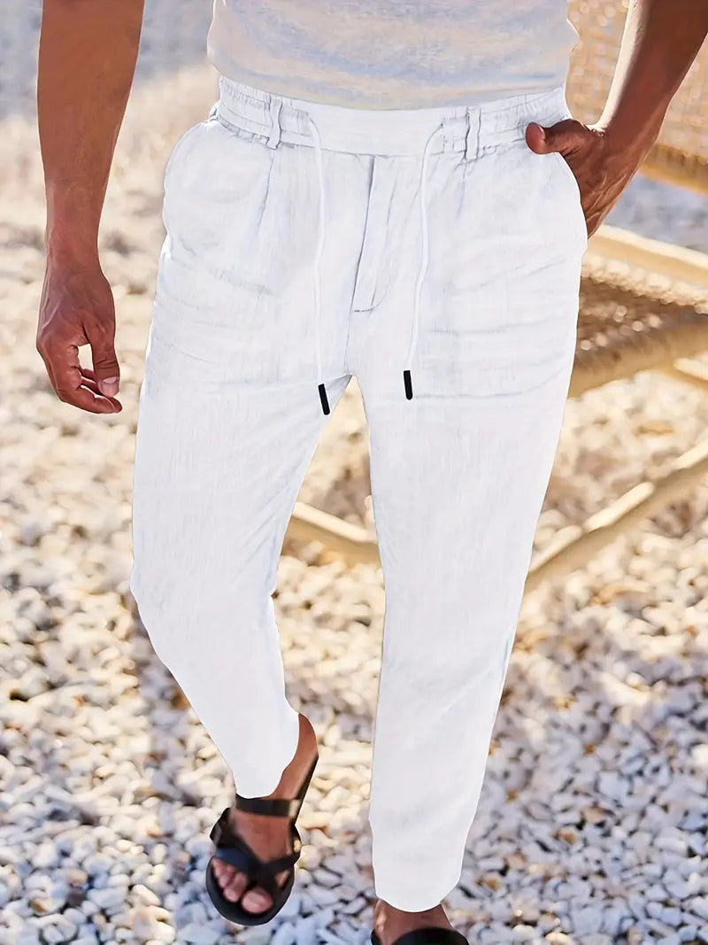 Belvenza | Pantaloni Larghi in Lino con Cordino