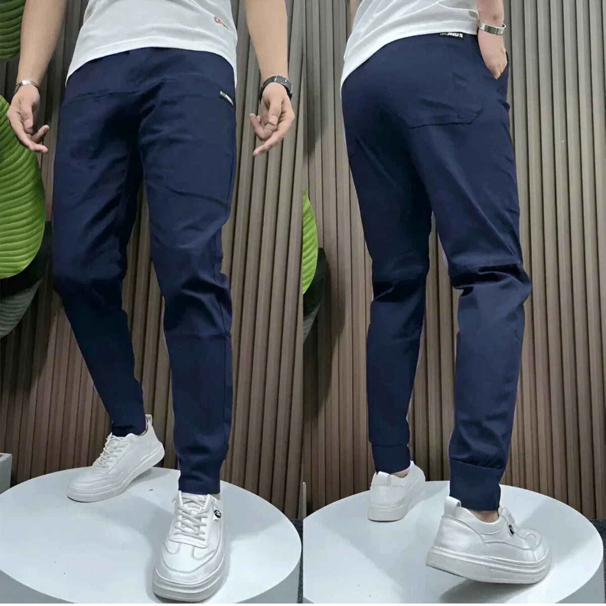 Belvenza | Pantaloni Cargo Premium in Tessuto Elastico Nero