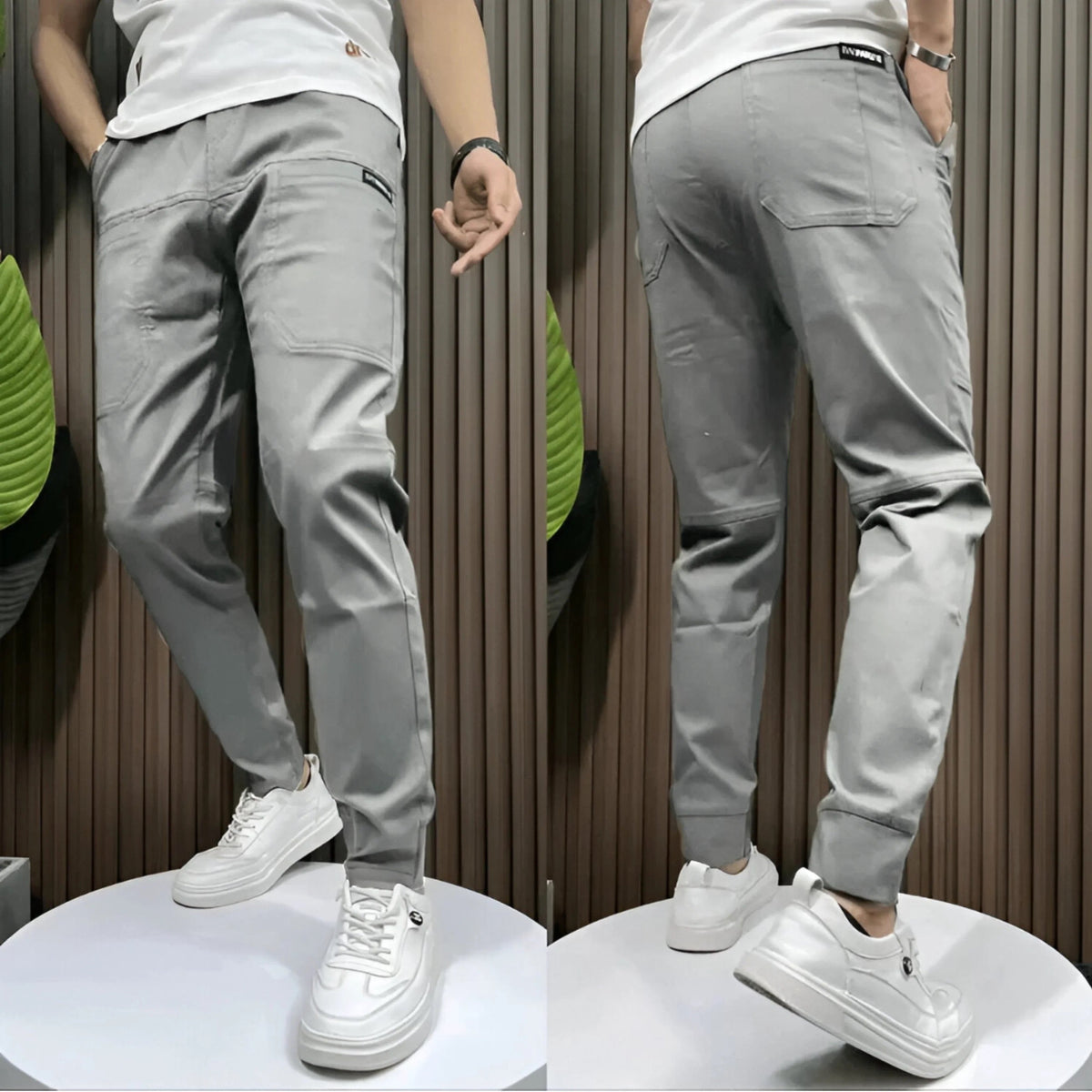 Belvenza | Pantaloni Cargo Premium in Tessuto Elastico Nero