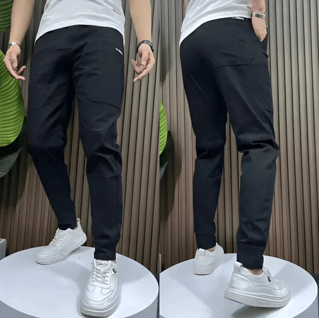 Belvenza | Pantaloni Cargo Premium in Tessuto Elastico Nero