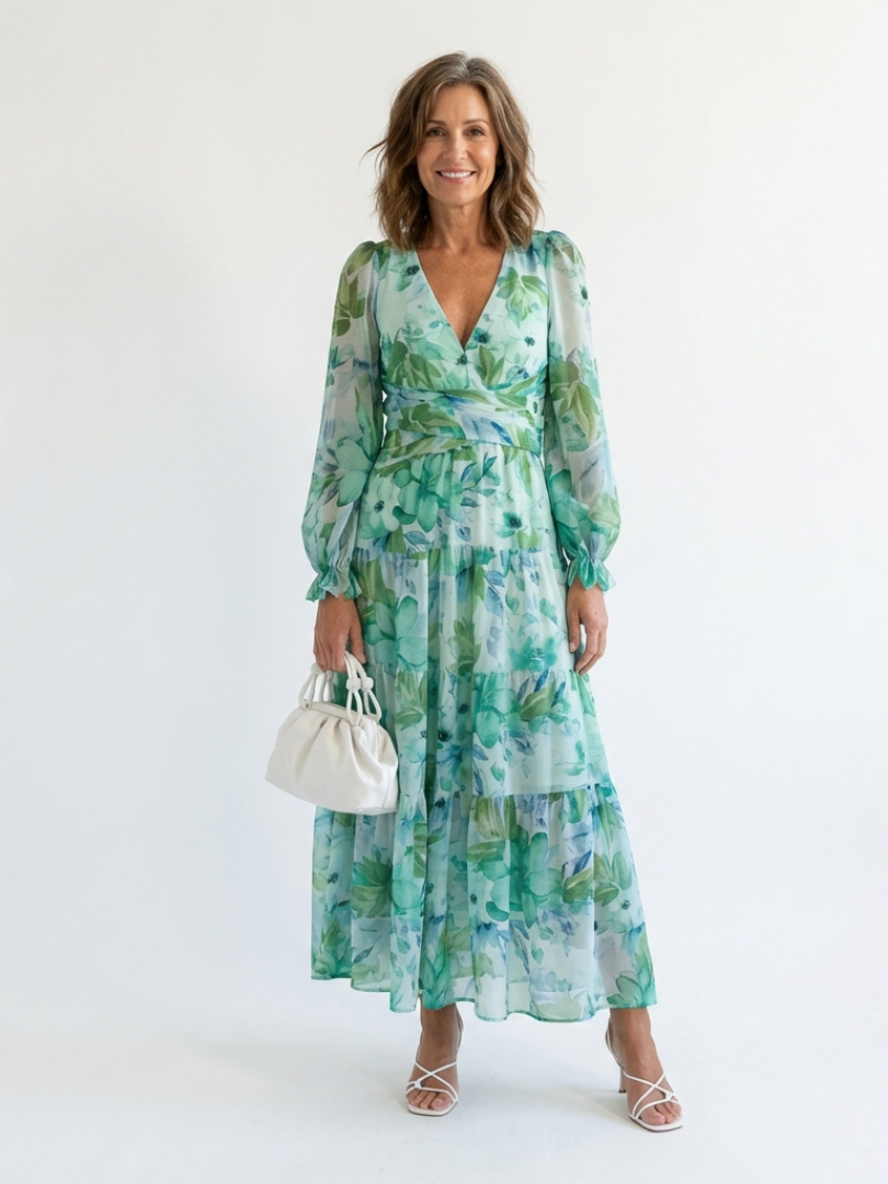 Belvenza | Abito Maxi a Maniche Lunghe con Fiori