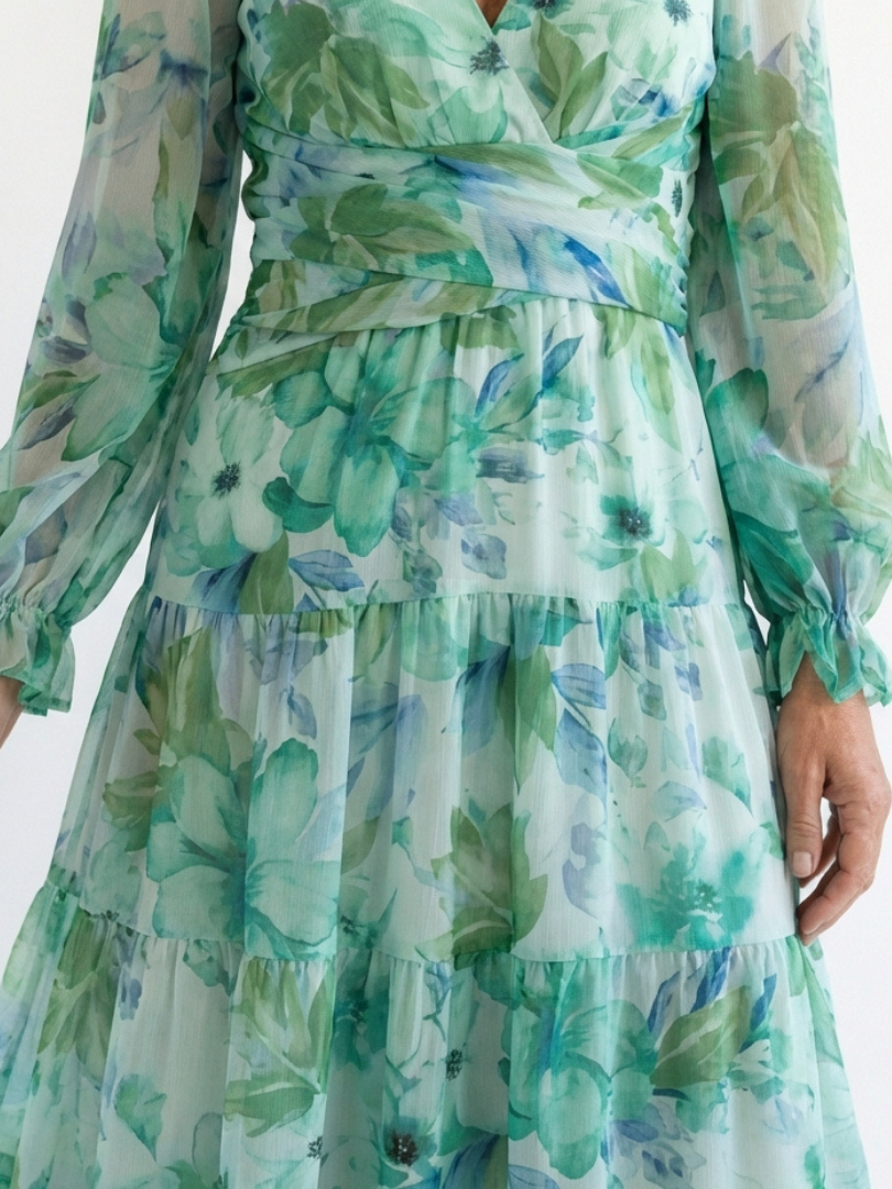 Belvenza | Abito Maxi a Maniche Lunghe con Fiori