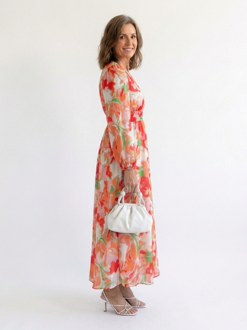 Belvenza | Abito Maxi a Maniche Lunghe con Fiori