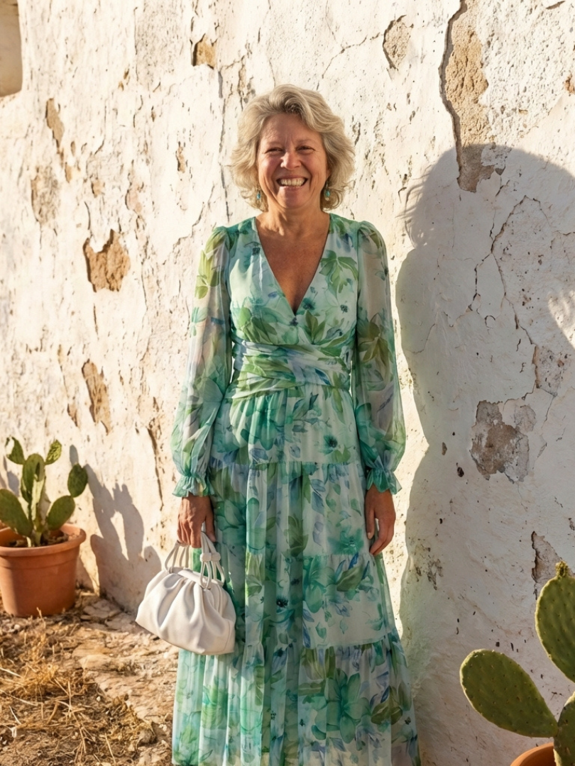 Belvenza | Abito Maxi a Maniche Lunghe con Fiori