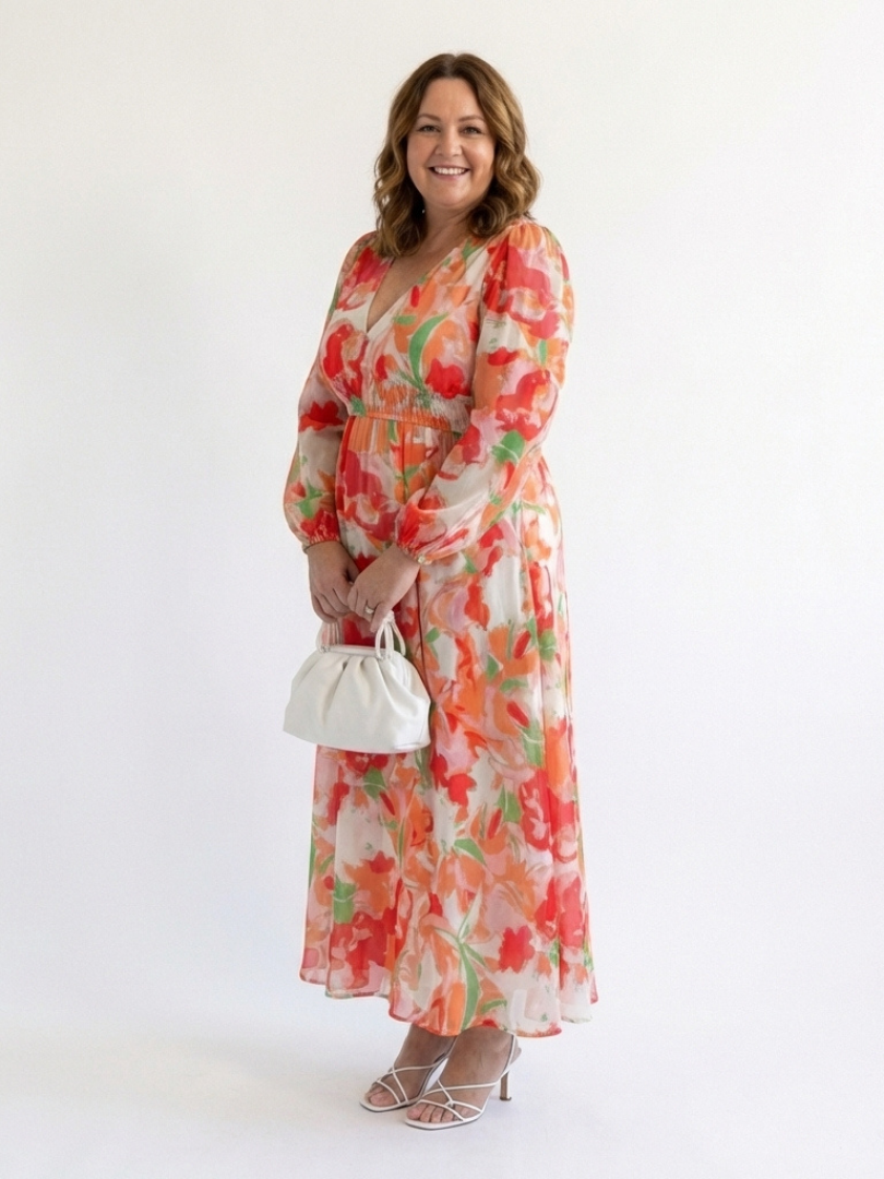 Belvenza | Abito Maxi a Maniche Lunghe con Fiori