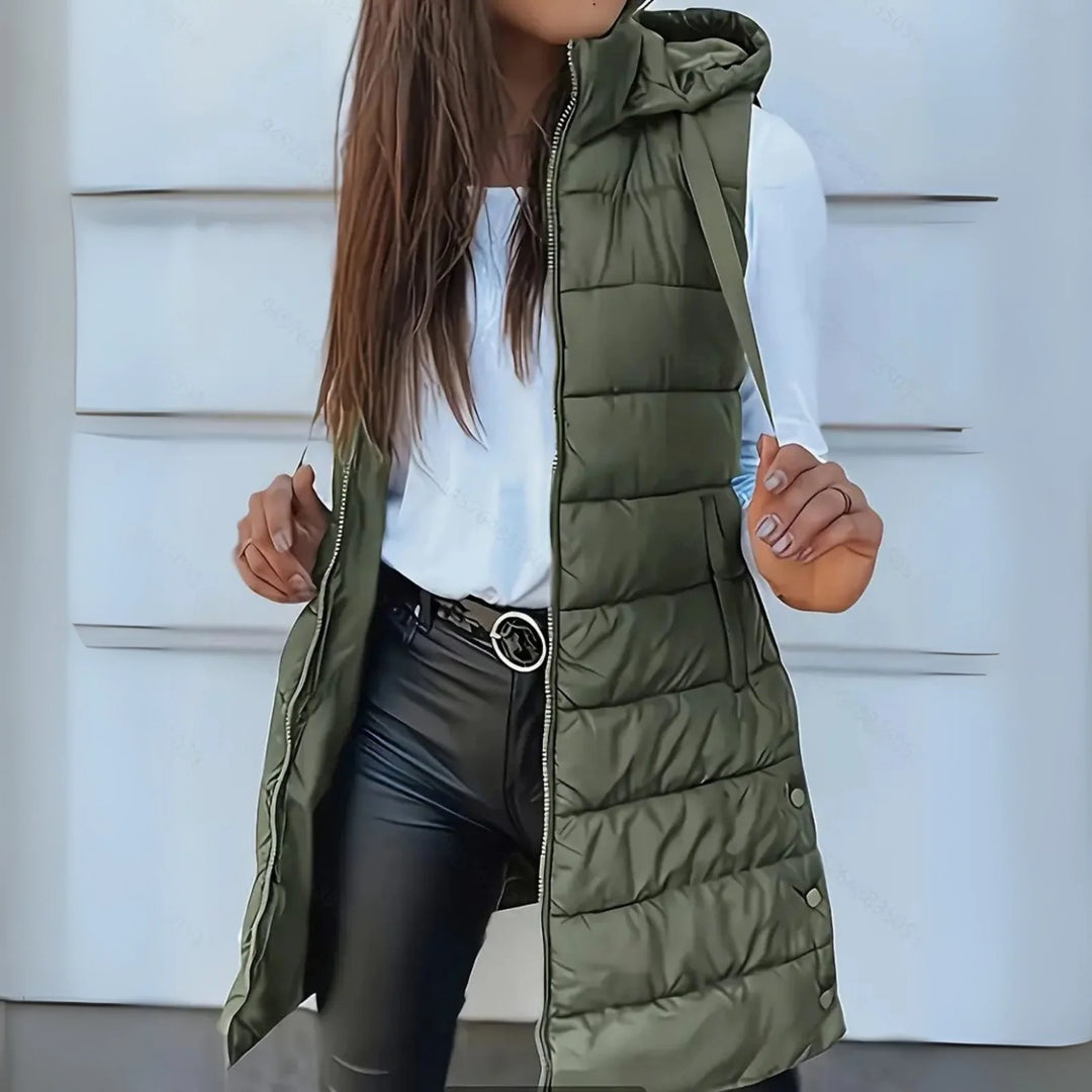Belvenza | Gilet Puffer Lungo Casual Senza Maniche Nero