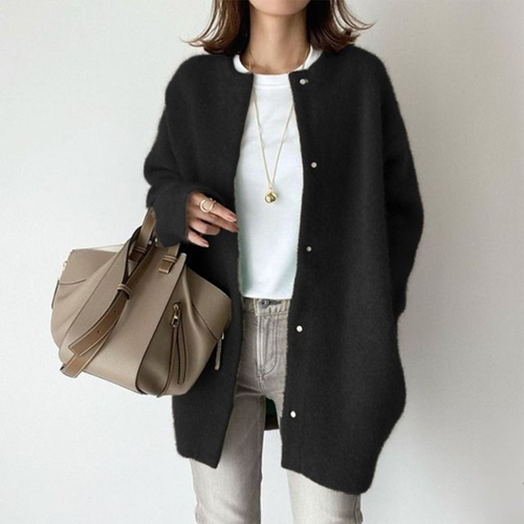 Belvenza | Cardigan-Cappotto Elegante in Lana Grigia